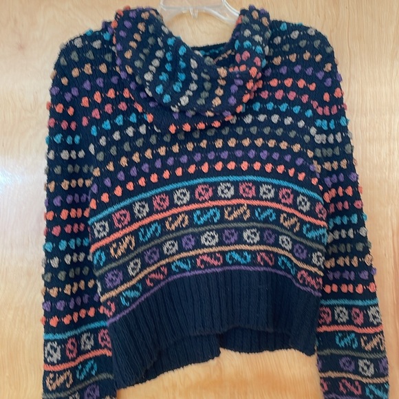 - Peruvian Connection Multi Color Button Front Cardigan With Hoodie. Medium - Picture 6 of 11